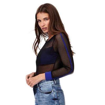 Black long sleeve mesh bodysuit